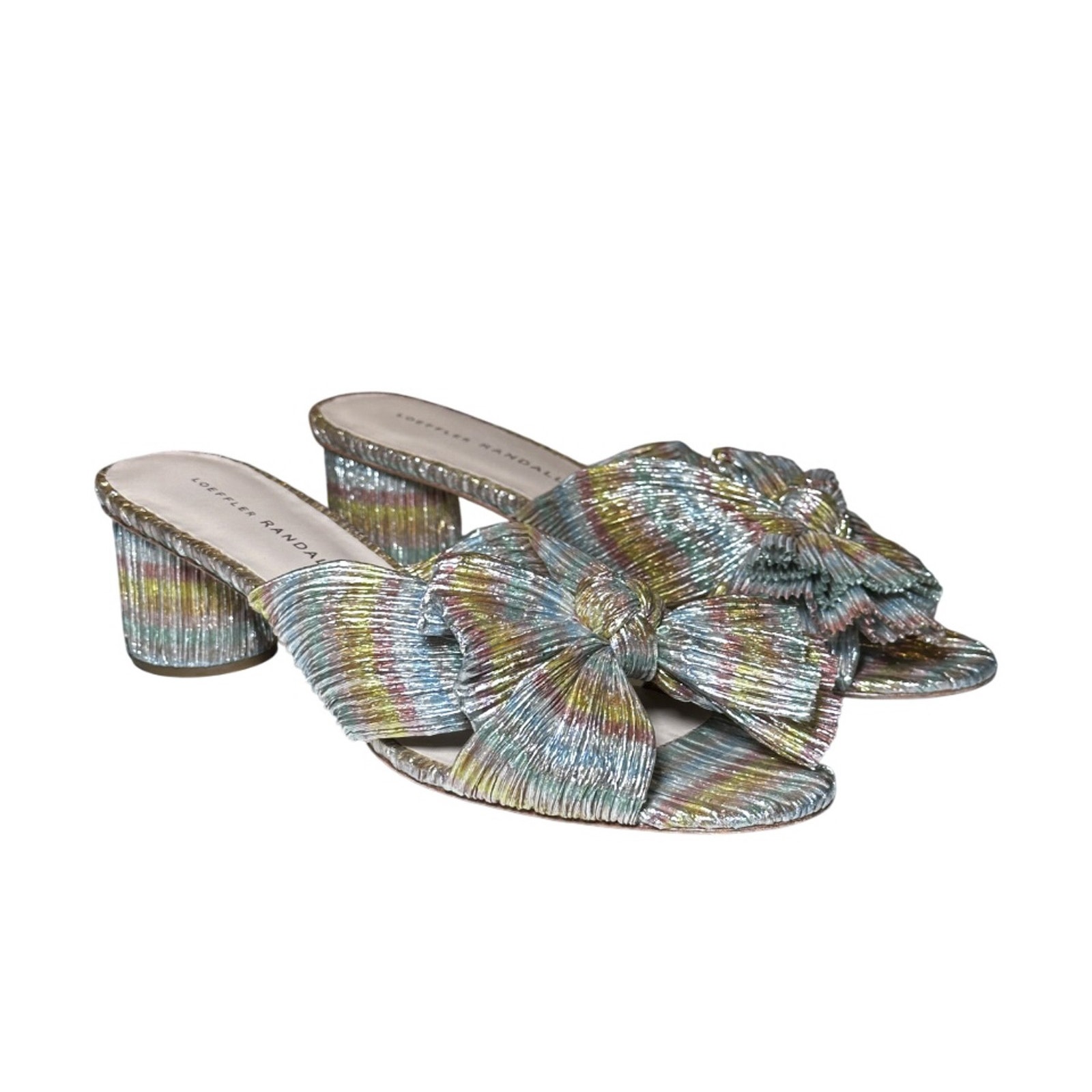 Loeffler Randall Iridescent Multicolor Bow Block Heel Mules